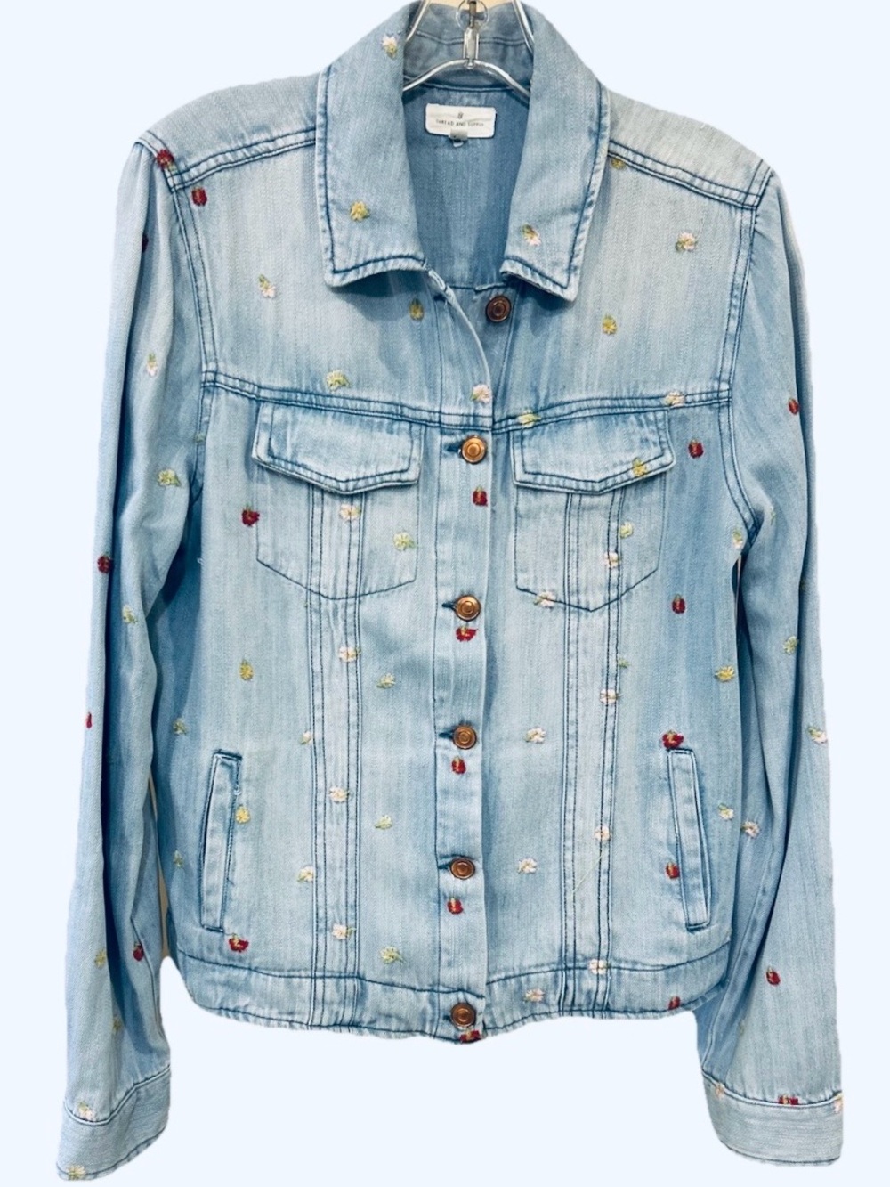 Thread & Supply Embroidered Floral Denim Jacket Light Wash M